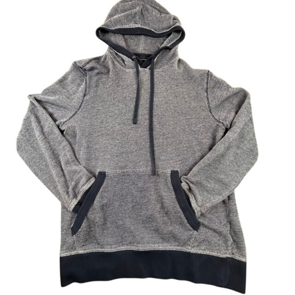 Banana Republic Men's Gray Black Pullover Hooded Cotton Knit Sweater XL